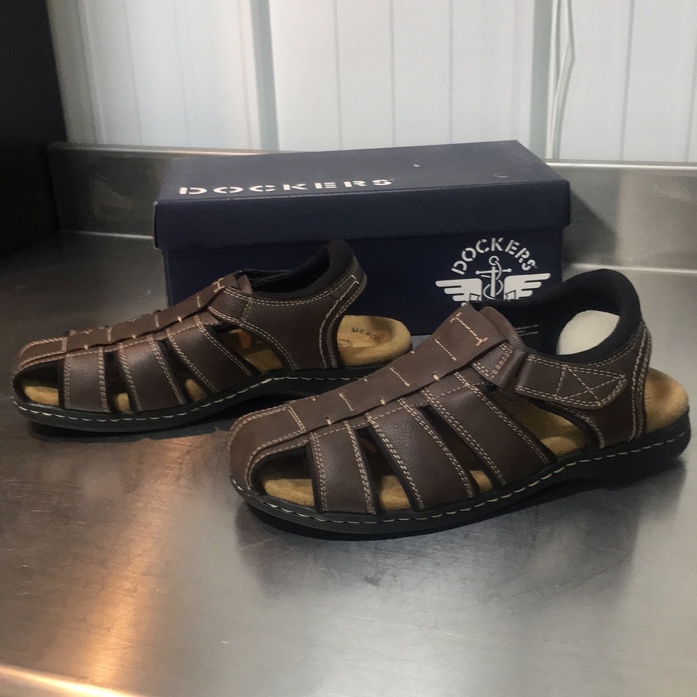 New Dockers Men's Brown Leather Fisherman Sandals - Picture 3 of 5